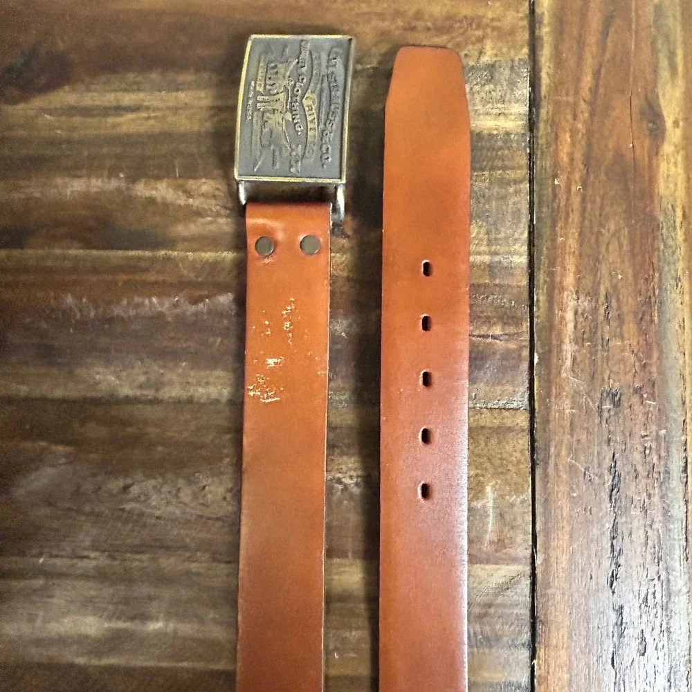 Vintage Levi‎ Strauss Leather Belt w/ Horse Buckle – USA Made, Size 48